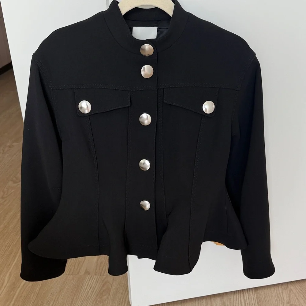 BNWT Sandro Black Military-Style Button Jacket with Silver Accents size 36 - Picture 3 of 7